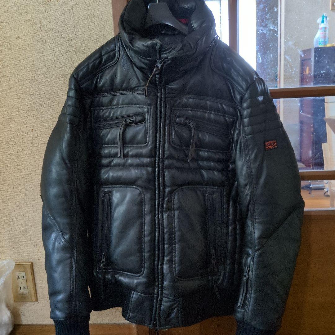 ユニオンジャップシングルライダースダウンジャケットブラックサイズM