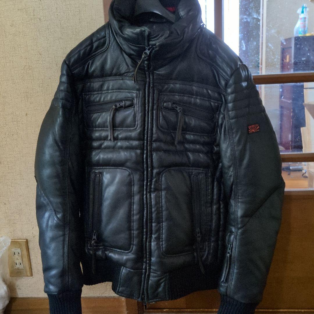 ユニオンジャップシングルライダースダウンジャケットブラックサイズM