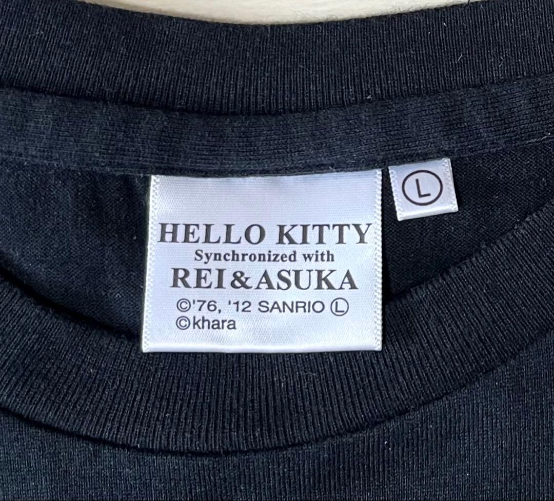 サンリオ ハローキティxエヴァンゲリオン レイ＆アスカ コラボTシャツ L 黒