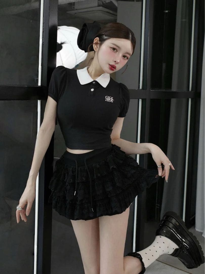 新品タグ付 ダーリッチ DRCHバイカラーポロシャツ ブラック F