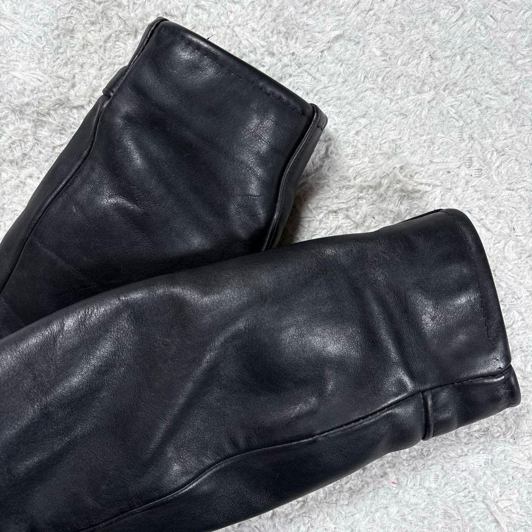 ✨希少・ボアライナー✨ショット　トラッカージャケット　レザー　米国製　袖リブ　黒