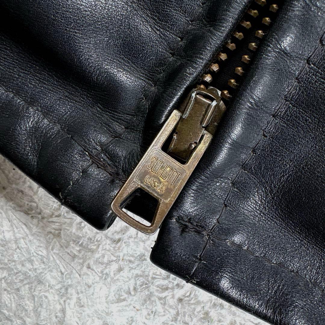 ✨希少・ボアライナー✨ショット　トラッカージャケット　レザー　米国製　袖リブ　黒