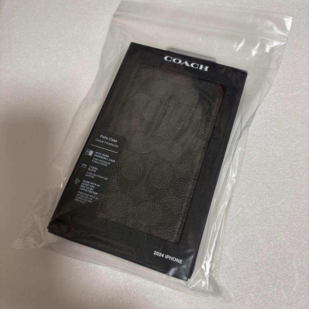 定価19800円　COACH　IPHONE16　手帳型　携帯ケース　　チャコール