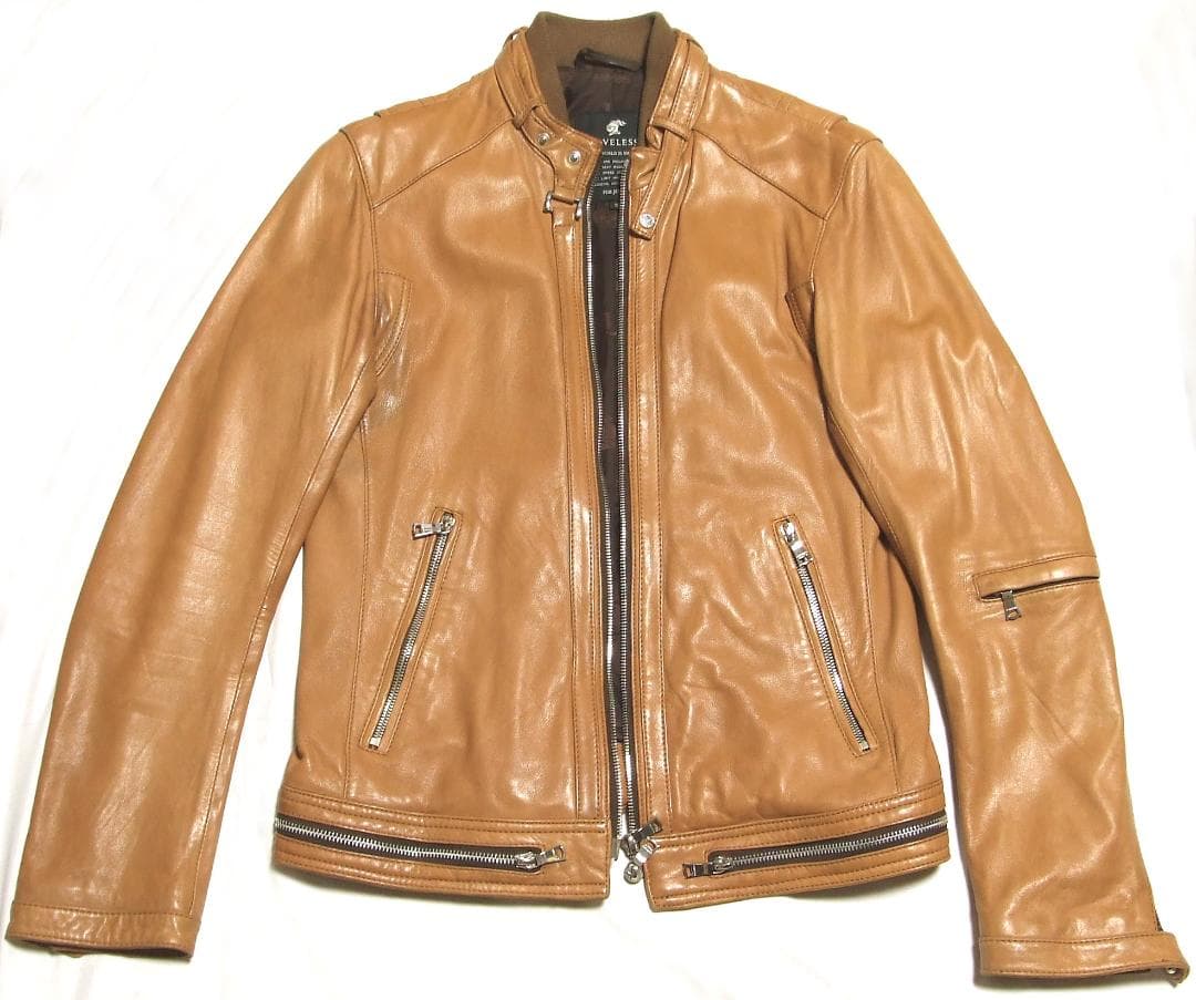LOVELESS羊革シングルライダースJK【S】希少ヌメ色W-ZIP