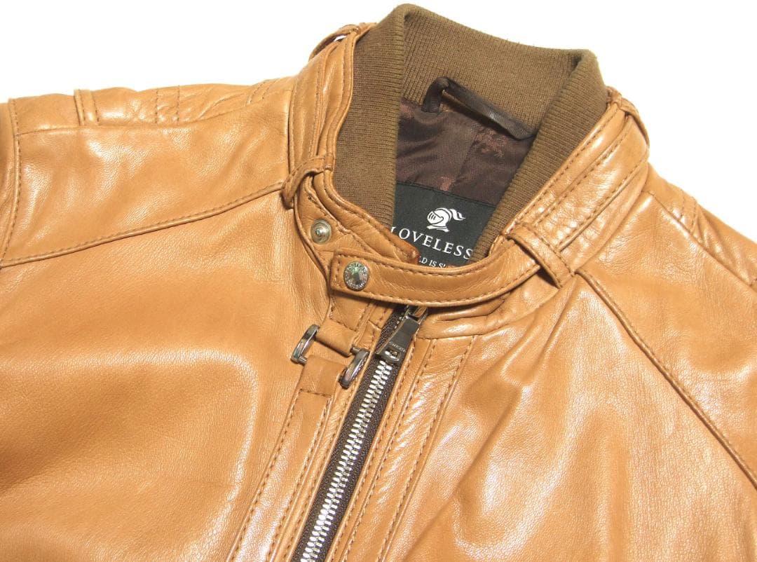 LOVELESS羊革シングルライダースJK【S】希少ヌメ色W-ZIP