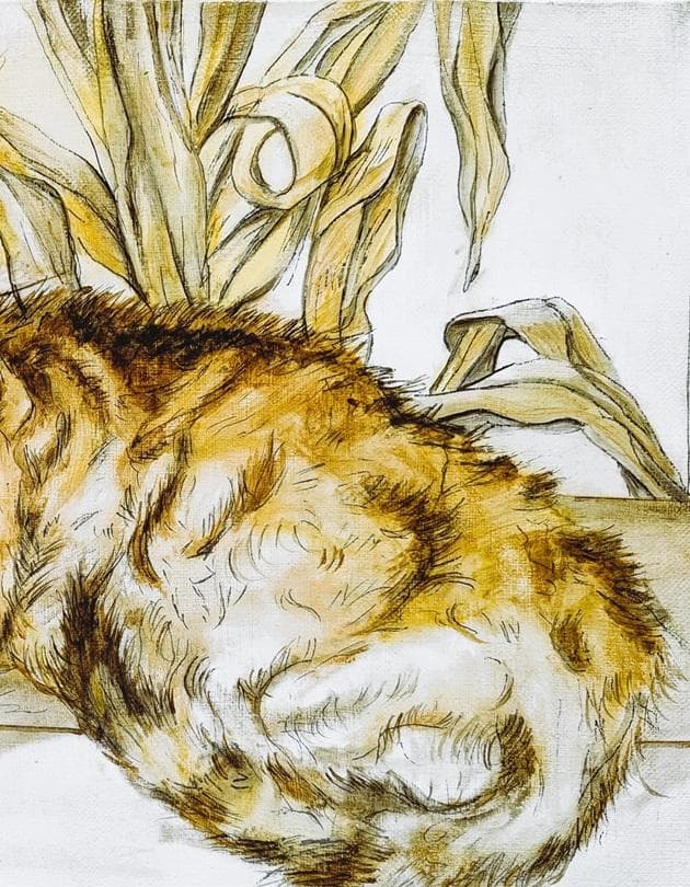 伊藤和生　藤田嗣治作「猫」油彩画にて模写 Ｆ4号 額装