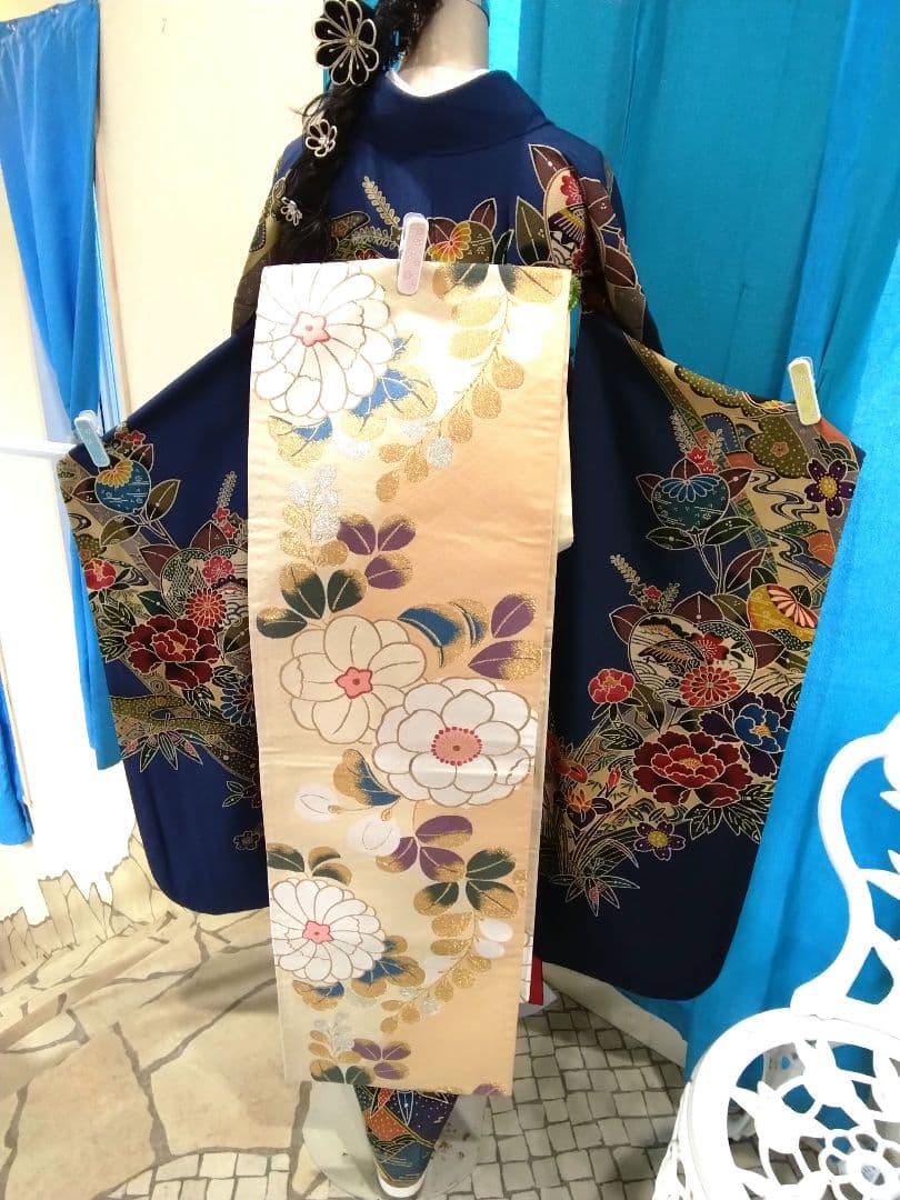 振袖フルセット、正絹紅型成人式、重ね衿、帯揚げ帯締め、西陣袋帯、襦袢、ガード加工