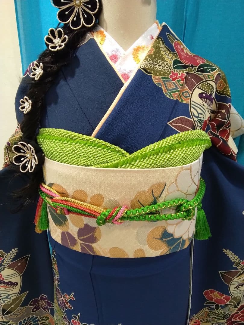 振袖フルセット、正絹紅型成人式、重ね衿、帯揚げ帯締め、西陣袋帯、襦袢、ガード加工