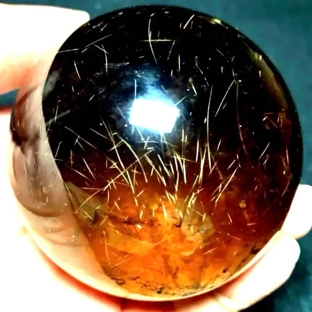 超大玉　63mm ゴールドルチルクォーツ　金針水晶　パワーストーン