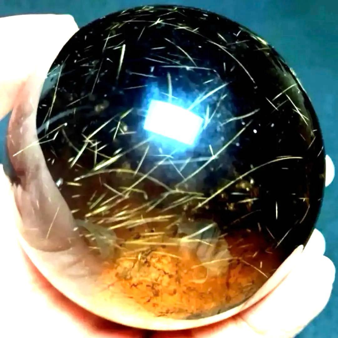 超大玉　63mm ゴールドルチルクォーツ　金針水晶　パワーストーン