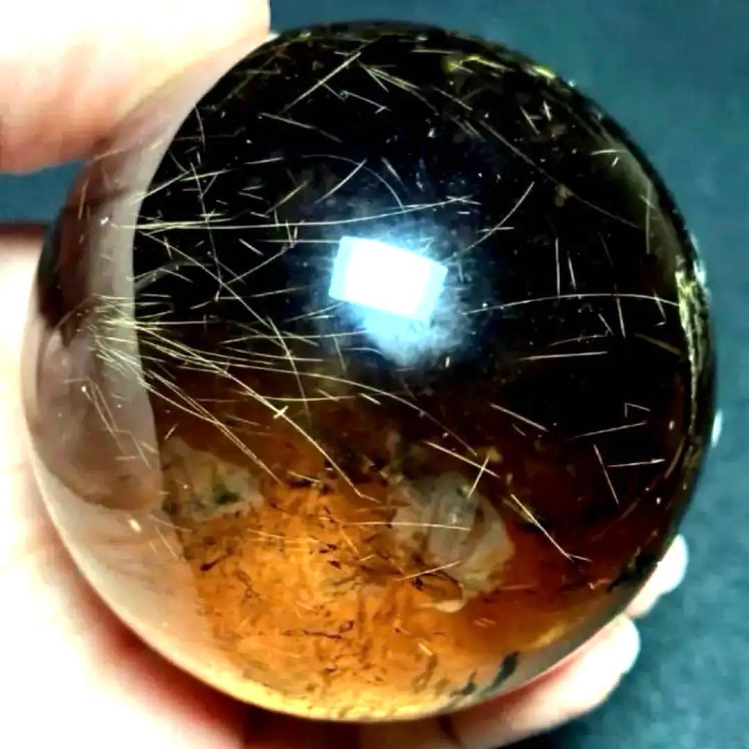 超大玉　63mm ゴールドルチルクォーツ　金針水晶　パワーストーン