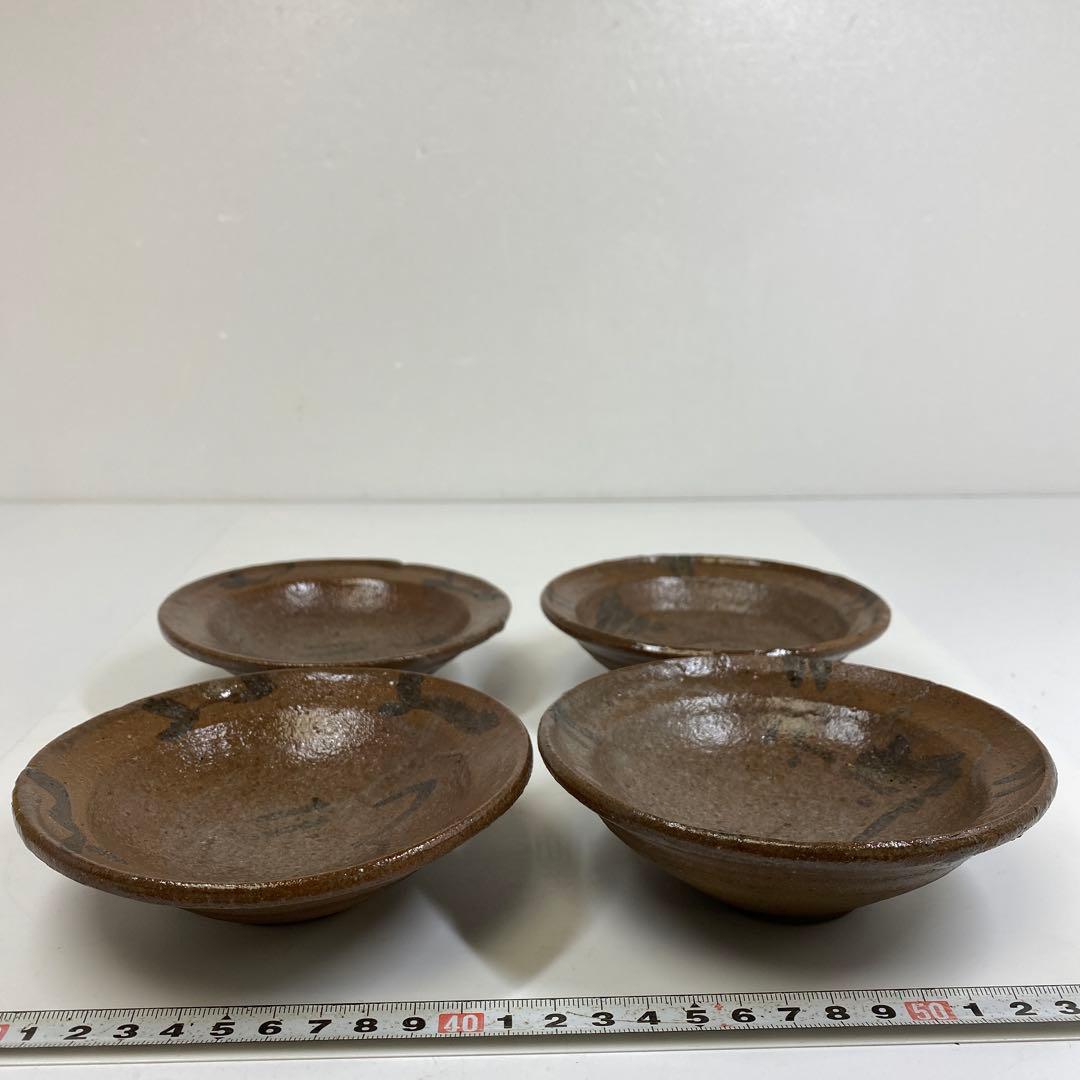 古唐津　山絵　小皿4枚　直径約12.5㎝　　タカチ　東さ7-0121☆2F