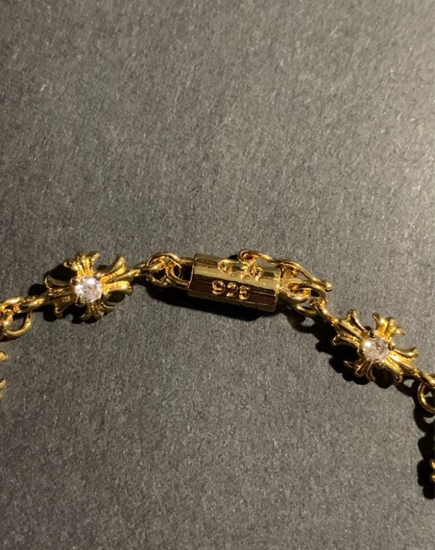 22k タイニークロスチェーン ダイヤ　ブレスレット　ホワイト