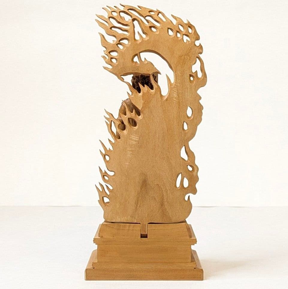 【セール最終日・新品】 不動明王　総白檀　上彫　総高さ約21㎝　台付　不動様