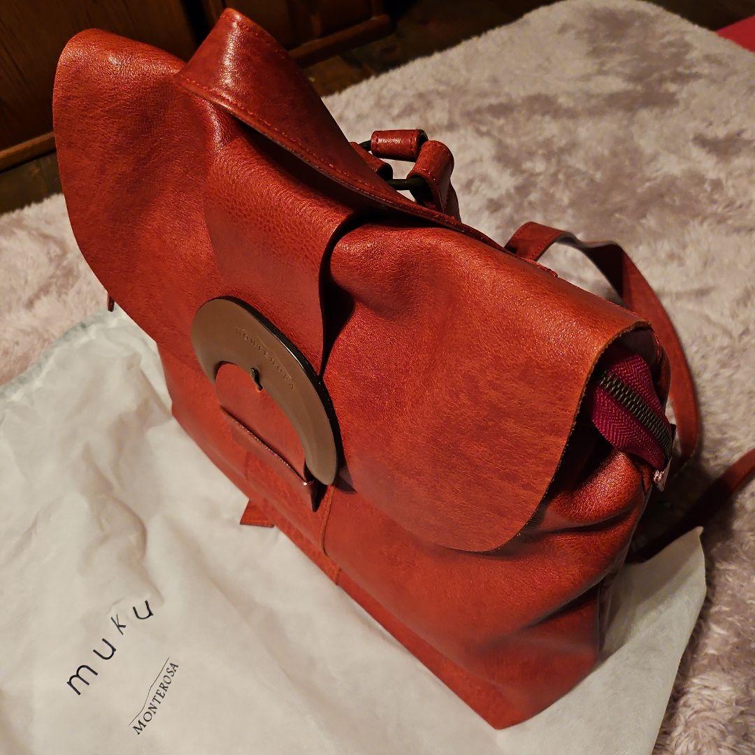 ハル☆　リュック　muku オレンジレザーフラップバッグ