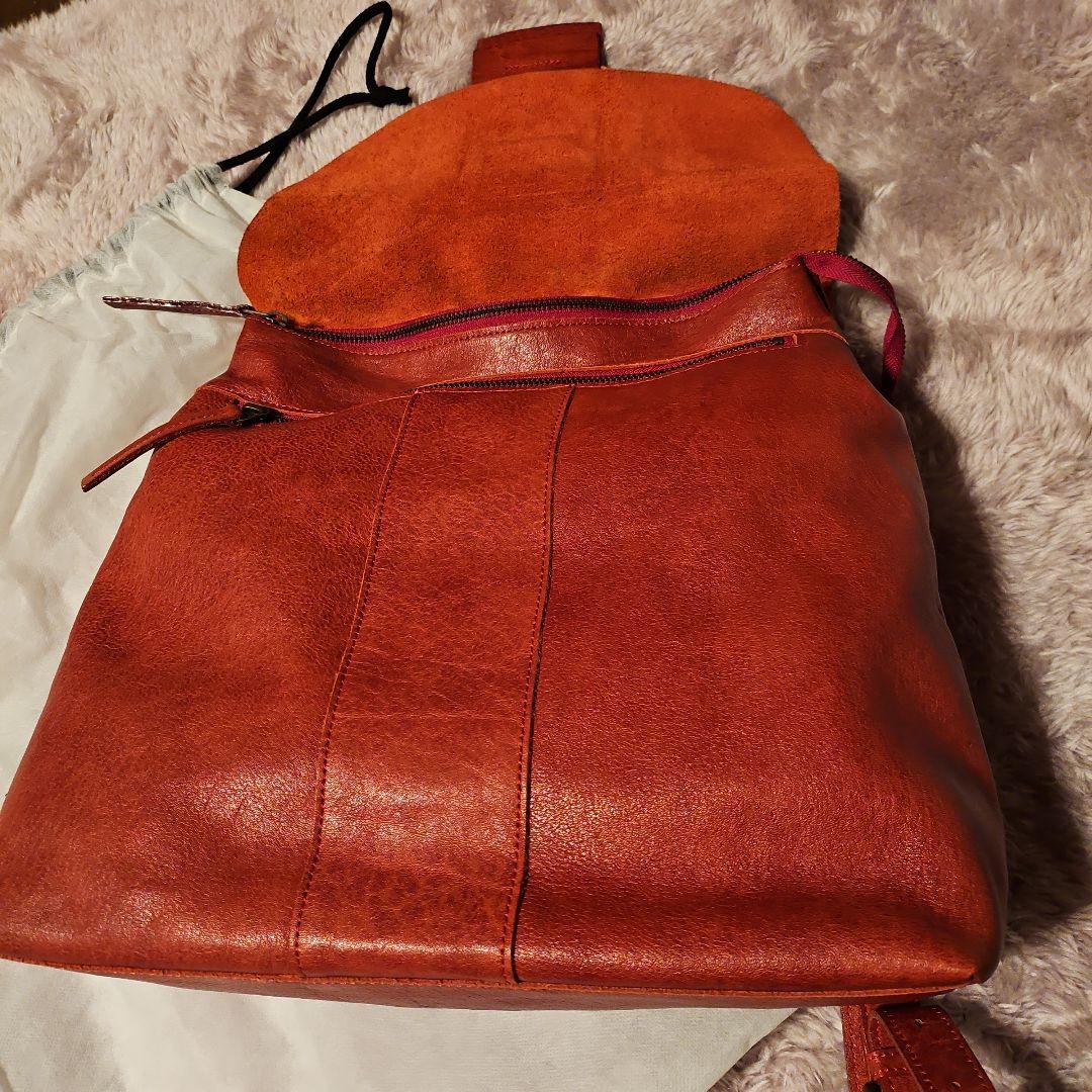 ハル☆　リュック　muku オレンジレザーフラップバッグ