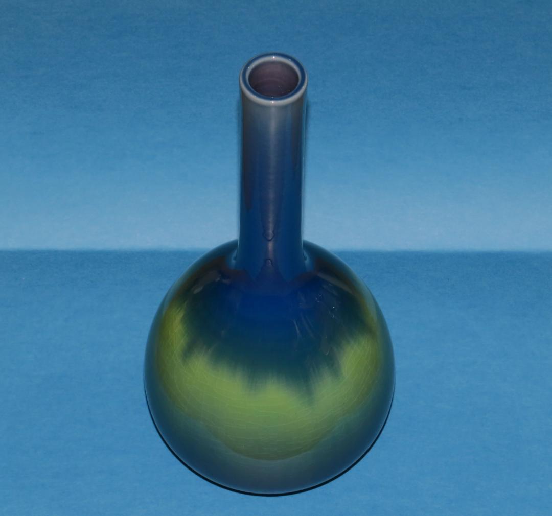 九谷焼　三代・徳田八十吉　彩釉　花入　花器　花瓶　鶴首瓶　共箱