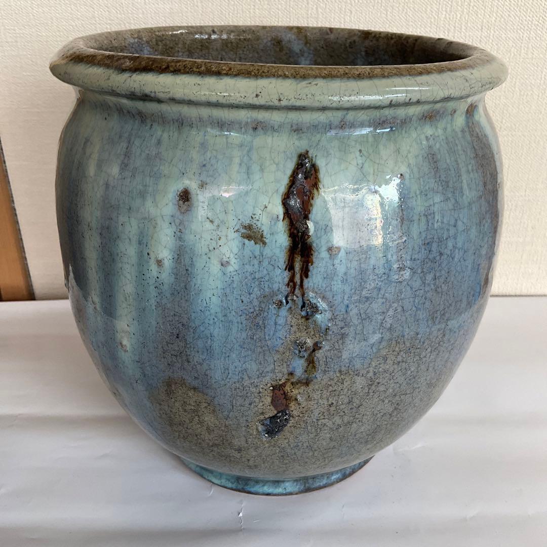 松代焼　緑白釉壺　代官町窯　江戸時代末期頃