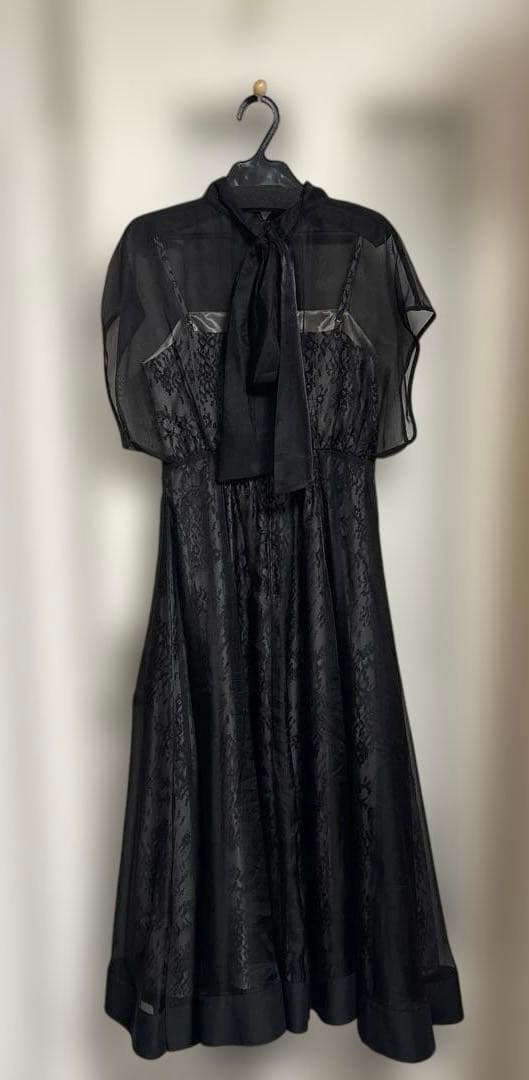 【1回着用】Mystrada プリーツメロードレス 黒 ロング 結婚式 披露宴