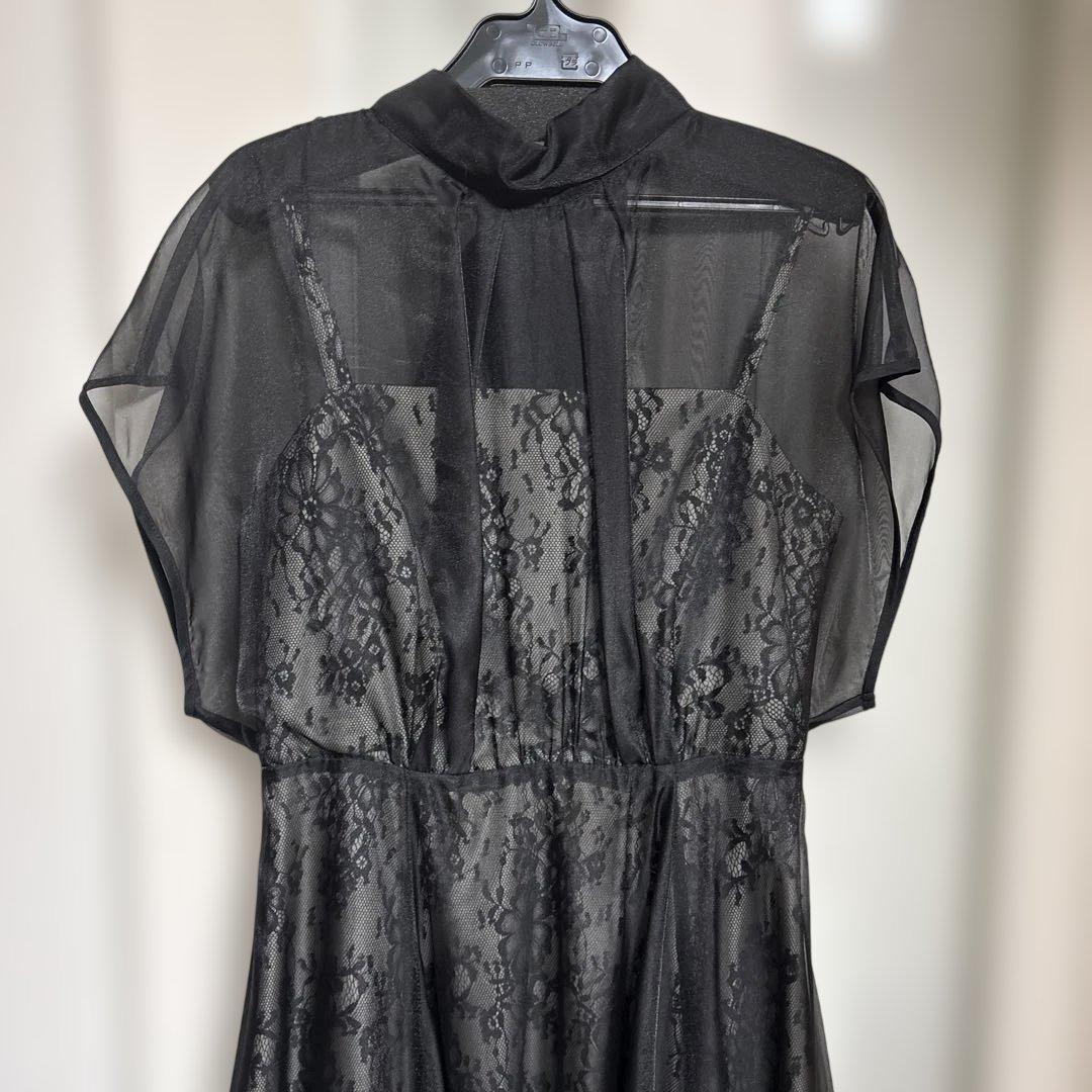 【1回着用】Mystrada プリーツメロードレス 黒 ロング 結婚式 披露宴