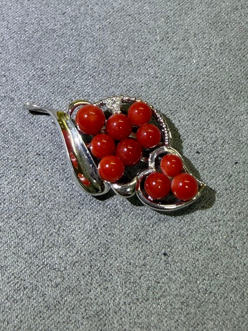 ｍｉｕトップダイヤモンド付け刻印　赤珊瑚 ペンダントトップ 珊瑚血色　5g