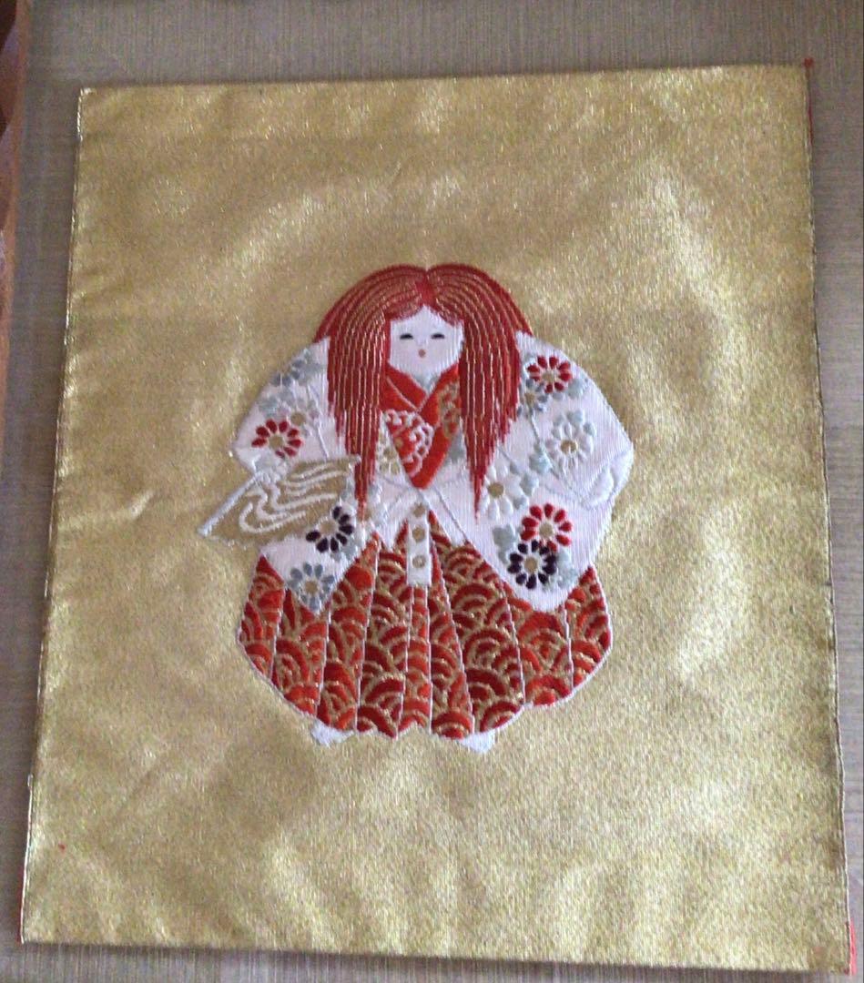 [美品]額入り袱紗　子供獅子　金糸入り袱紗　額嵌め込め作り　アンティーク品