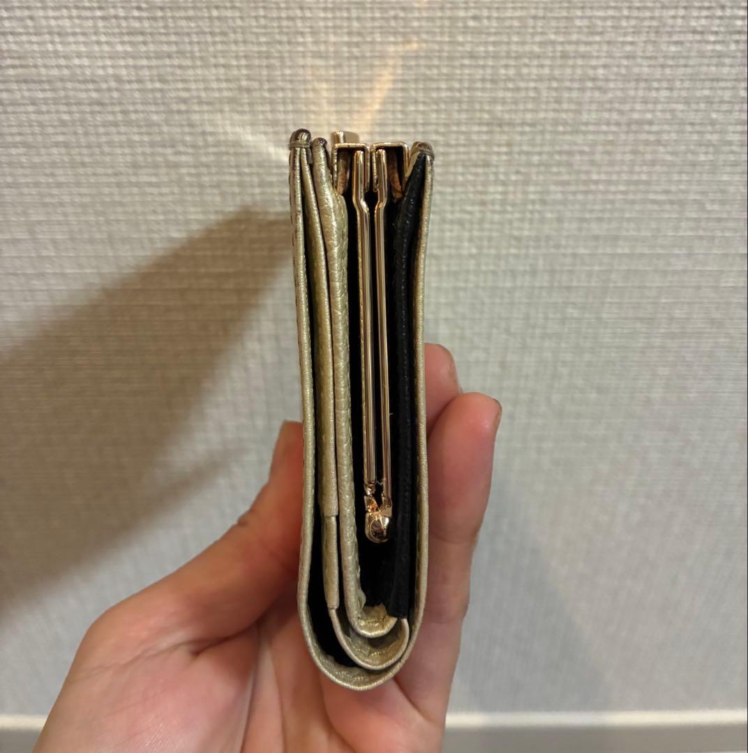 皇居財布　二つ折り財布 がま口 レザー 金色 ゴールド