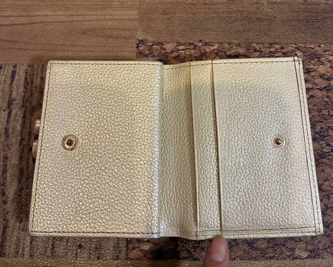 皇居財布　二つ折り財布 がま口 レザー 金色 ゴールド