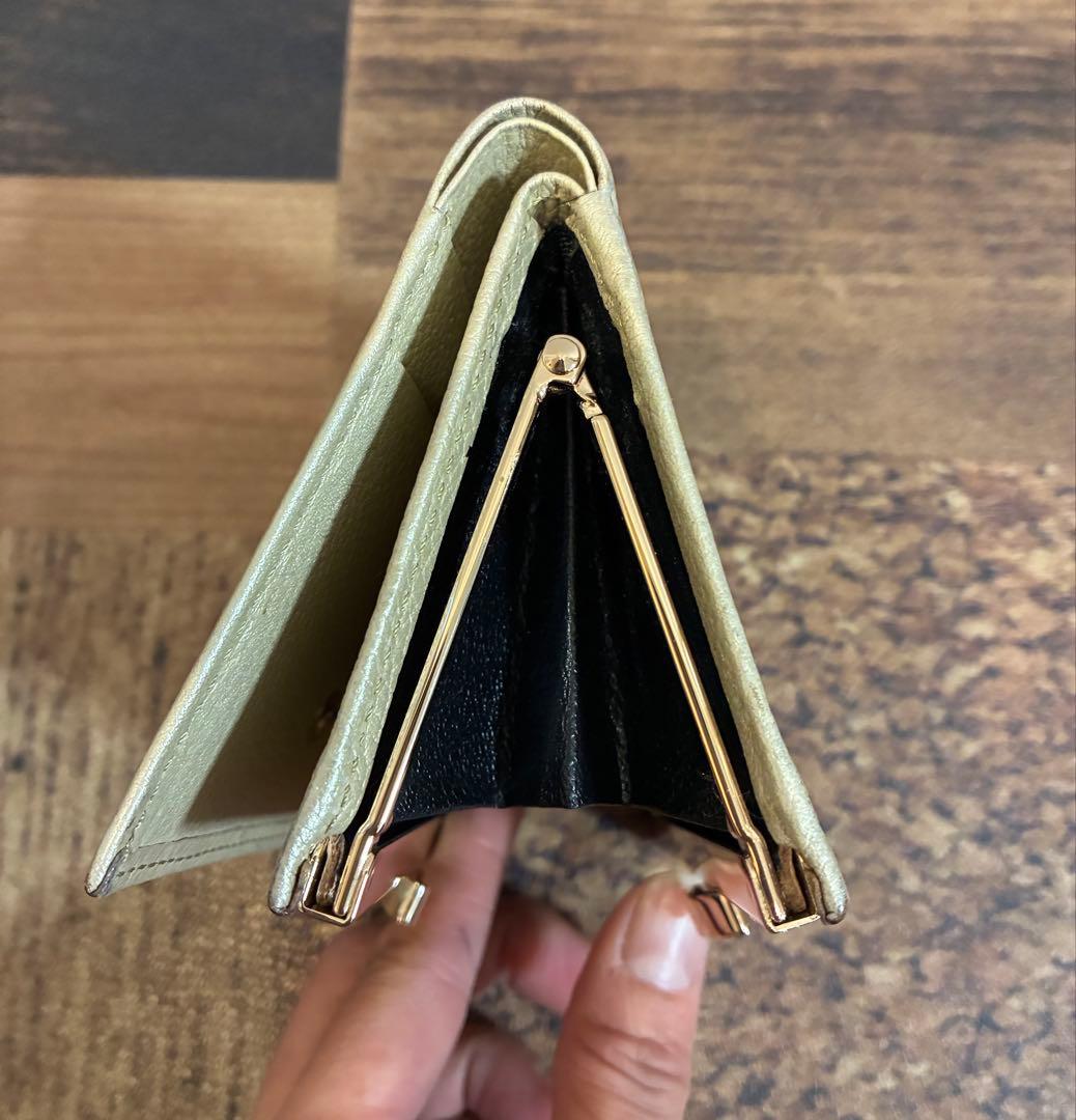 皇居財布　二つ折り財布 がま口 レザー 金色 ゴールド