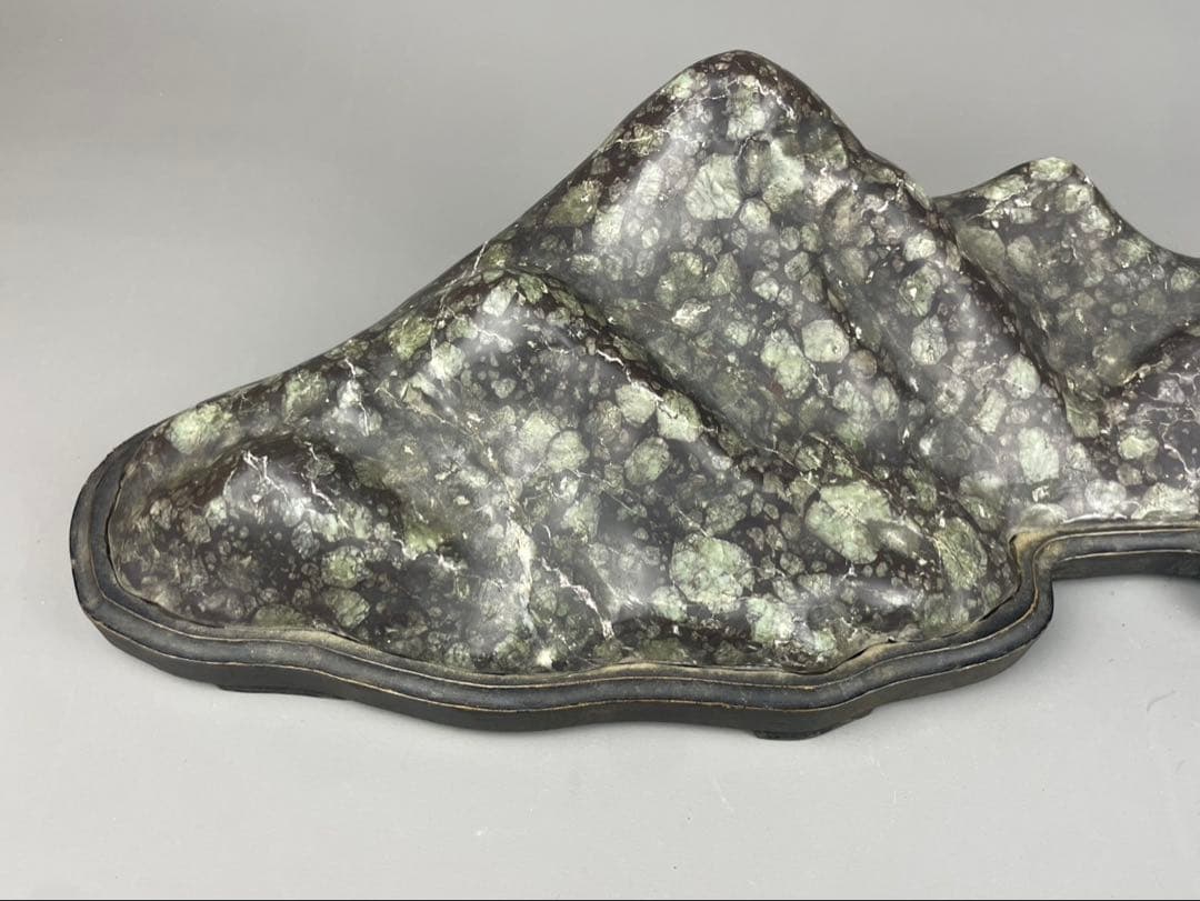 大型 梅花石 鑑賞石 盆石 水石 天然石 ジャスパー 木製台座付 菊花石 鉱石