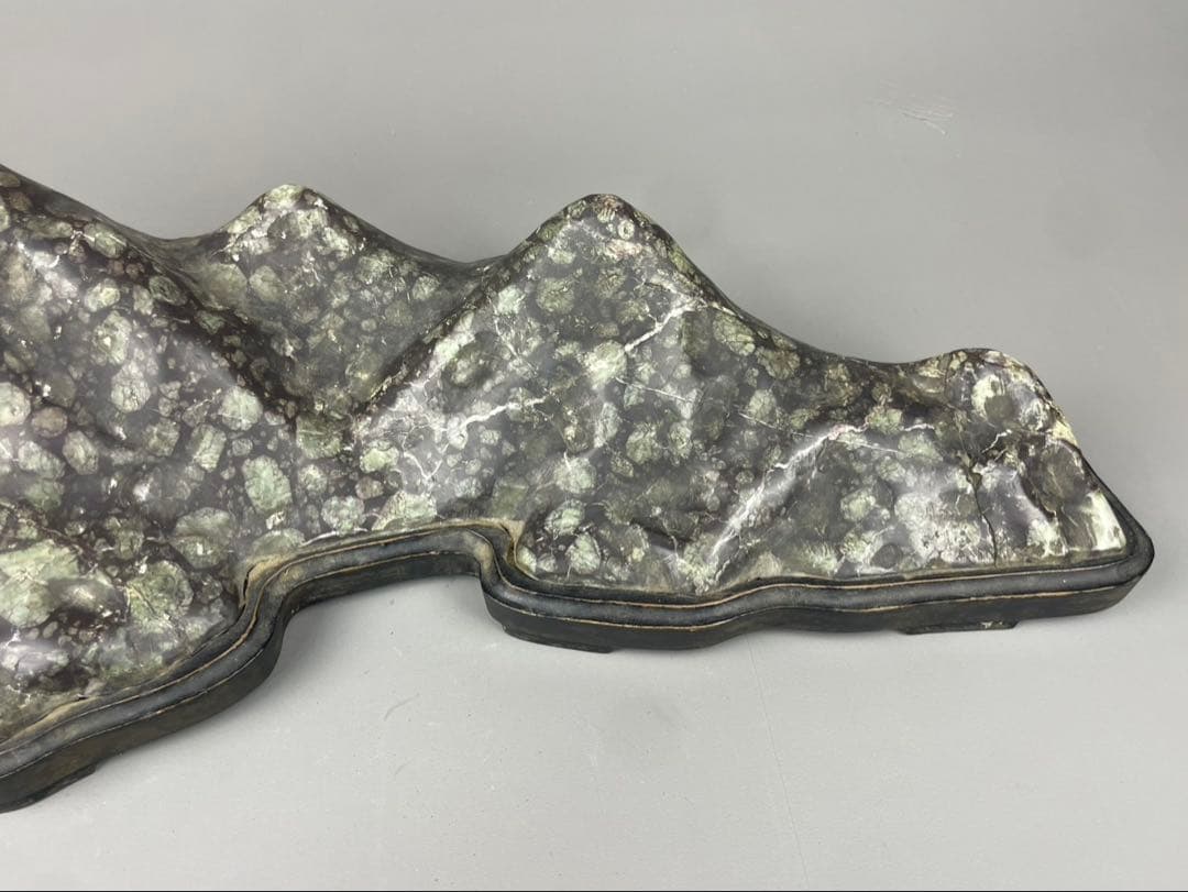 大型 梅花石 鑑賞石 盆石 水石 天然石 ジャスパー 木製台座付 菊花石 鉱石