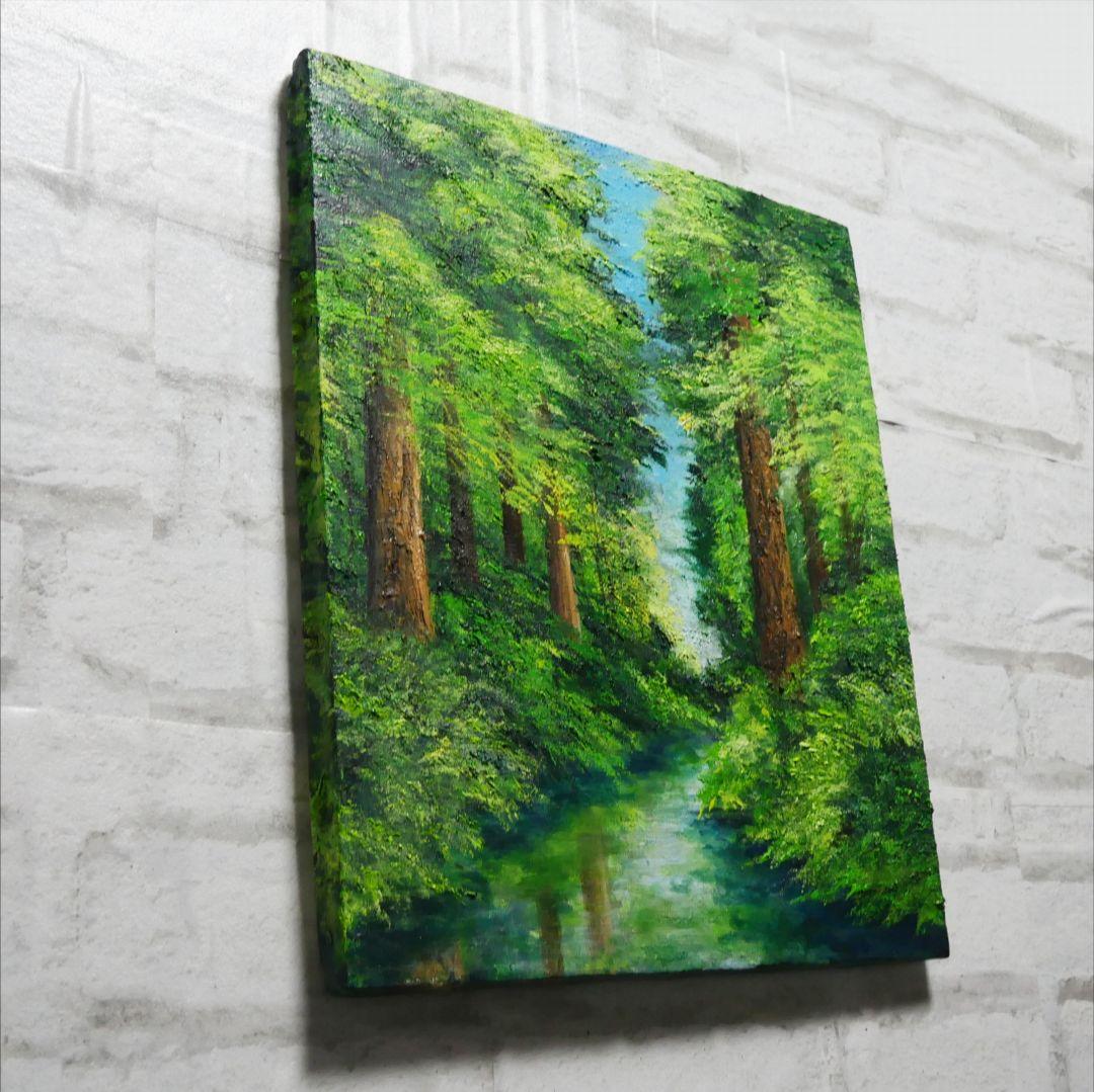 油絵 油彩 油彩画 絵 絵画 【新緑と川】F8号