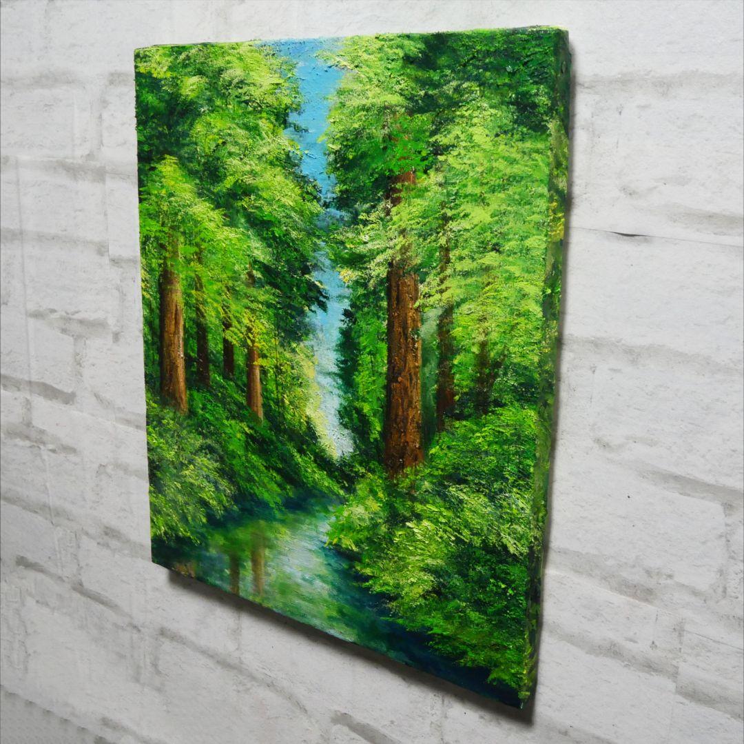 油絵 油彩 油彩画 絵 絵画 【新緑と川】F8号