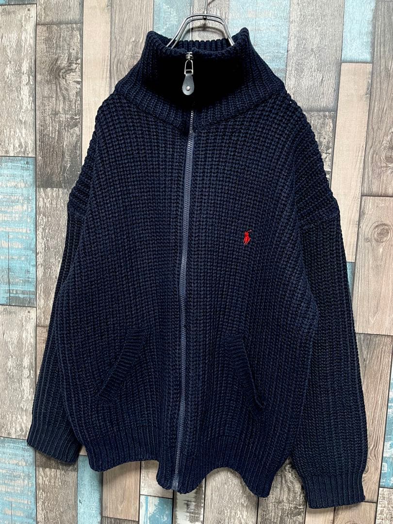 香港製 90s POLO ラルフローレン ドライバーズニット ジャケット 刺繍