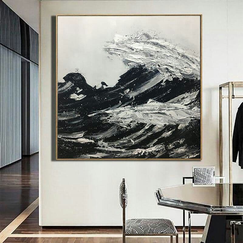 純正な手描きの油絵の抽象画、波風景が大幅に掛けられています。