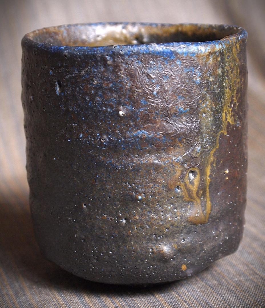 人気作家★森本良信【師：安倍安人】★黒備前【コバルトブルー】湯のみ★合箱