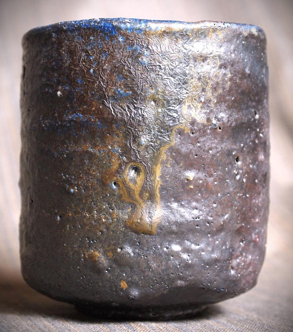 人気作家★森本良信【師：安倍安人】★黒備前【コバルトブルー】湯のみ★合箱