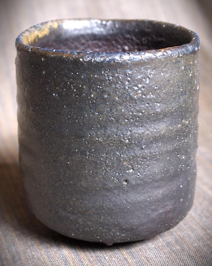 人気作家★森本良信【師：安倍安人】★黒備前【コバルトブルー】湯のみ★合箱