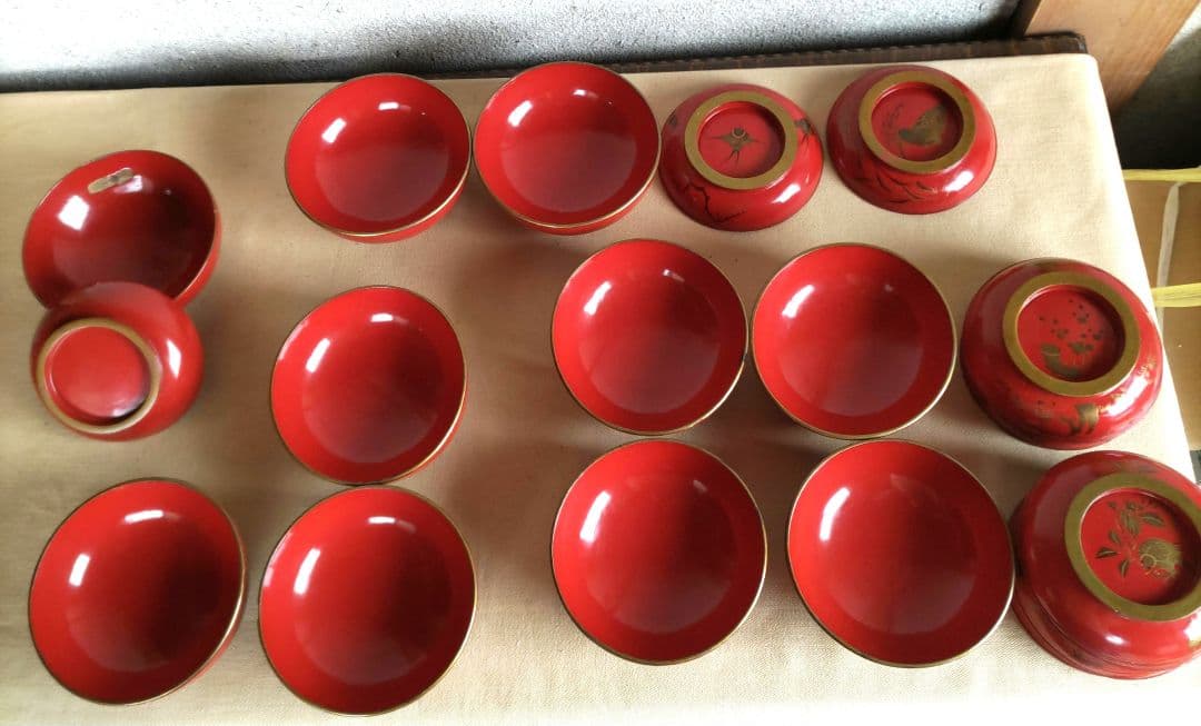 金蒔絵　花鳥絵変わり菓子椀　9客