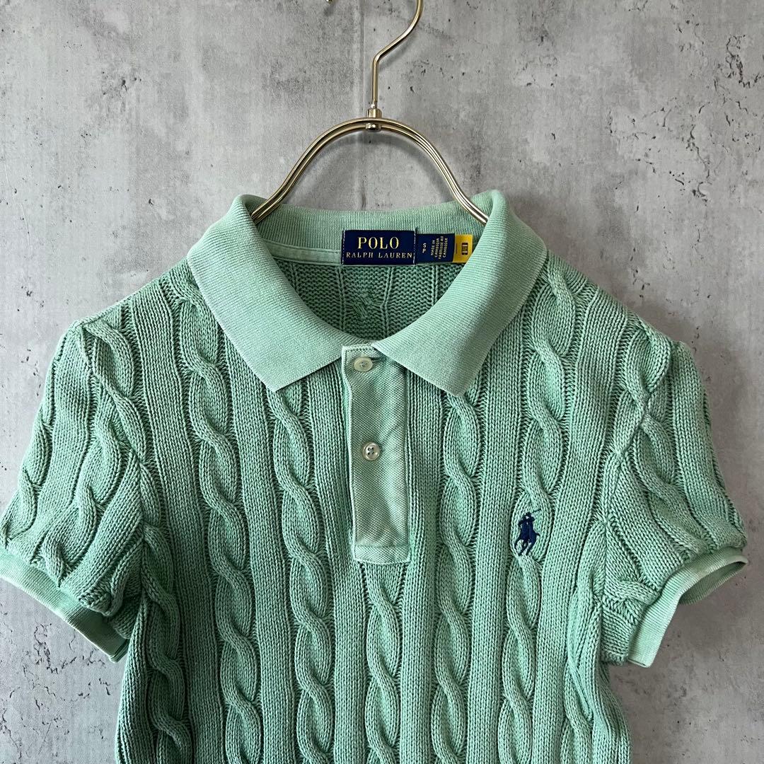 ポロラルフローレン　ケーブルニット　ポロシャツ　ウォッシュ加工