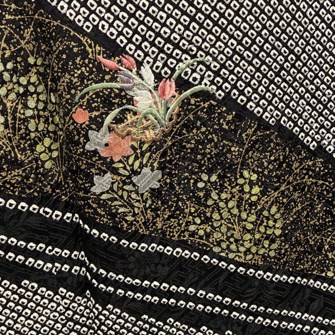 D83訪問着 藤娘きぬたや 総絞り 花刺繍 正絹着物 袷 しつけ糸付未使用極美品