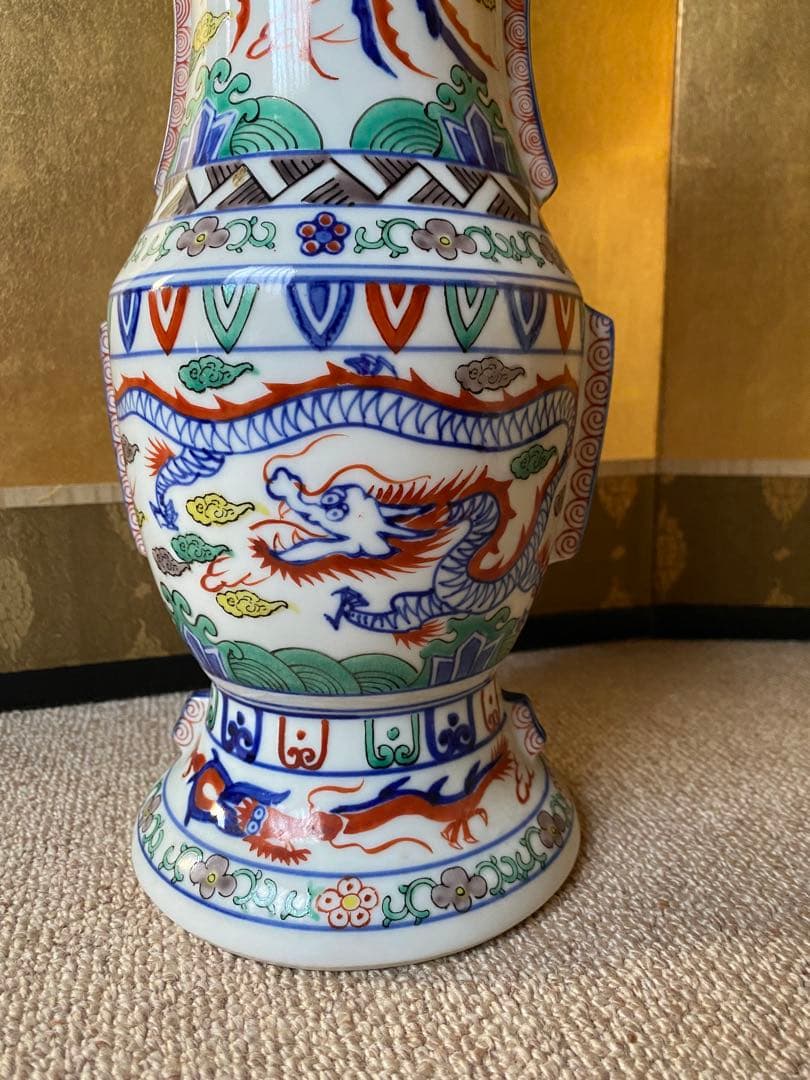 大明萬暦年製銘 染付赤絵花瓶　30.5㎝