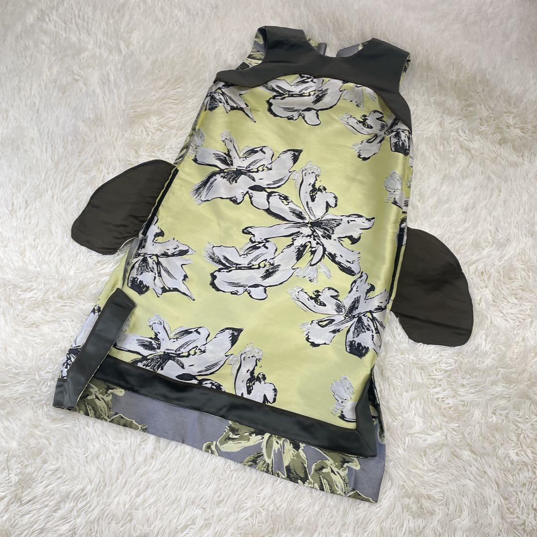 美品日本製 38【ADOREフラワージャガードひざ丈ドレス】ワンピース