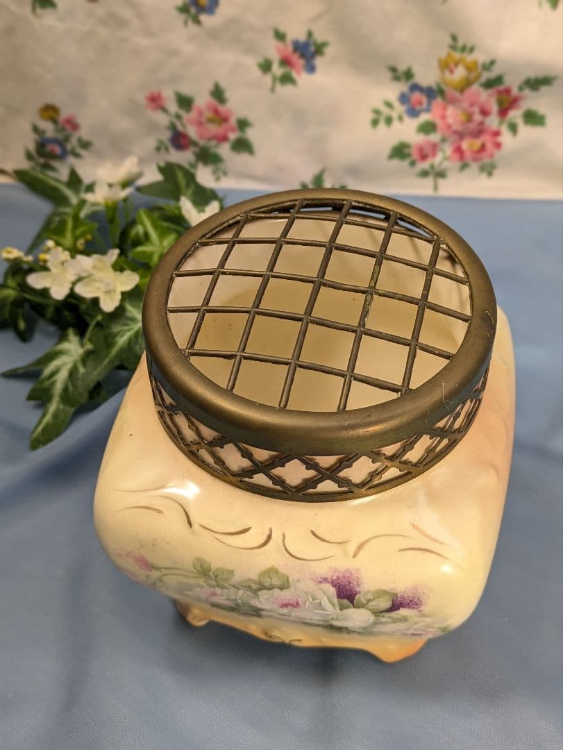 英国 アンティーク 陶器製 花器 一部ハンドペイント