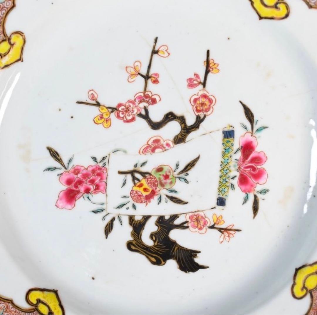 中国古美術品　清の雍正時代　粉彩花文皿　本物保証