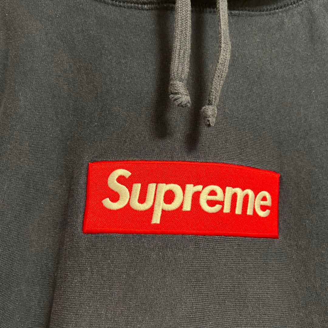 Supreme box logo hoodie navy M パーカー