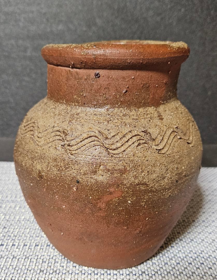 【時代古作品❗】明治時代頃　古備前　波状文様　片口壺　花入れ　花生け　茶道具