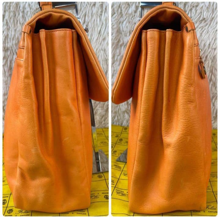 希少　フェリージ 　ブリーフバッグ ビジネス　トートバッグ　レザー　茶　オレンジ