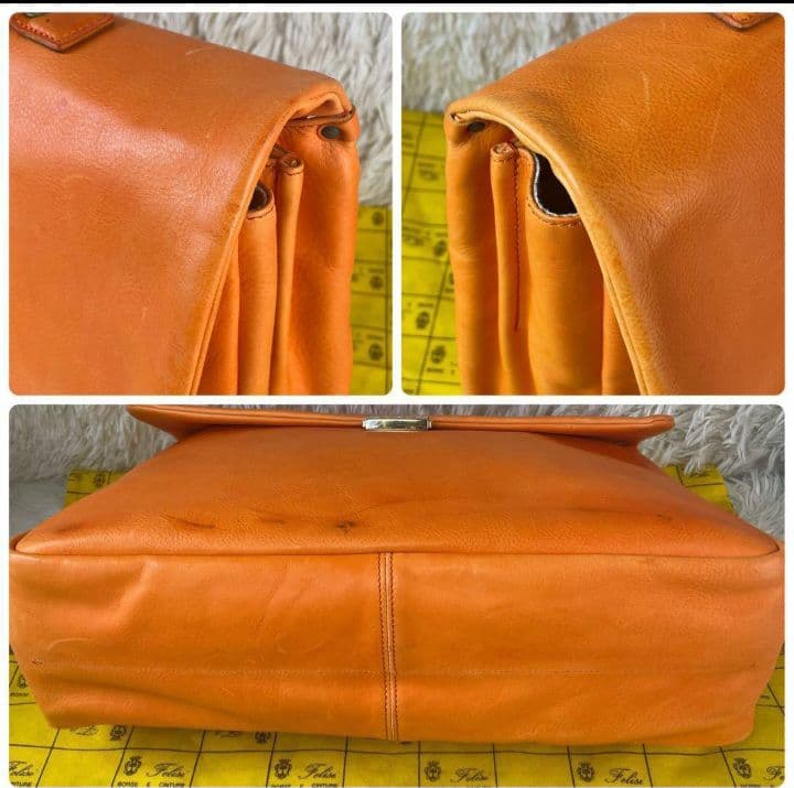 希少　フェリージ 　ブリーフバッグ ビジネス　トートバッグ　レザー　茶　オレンジ