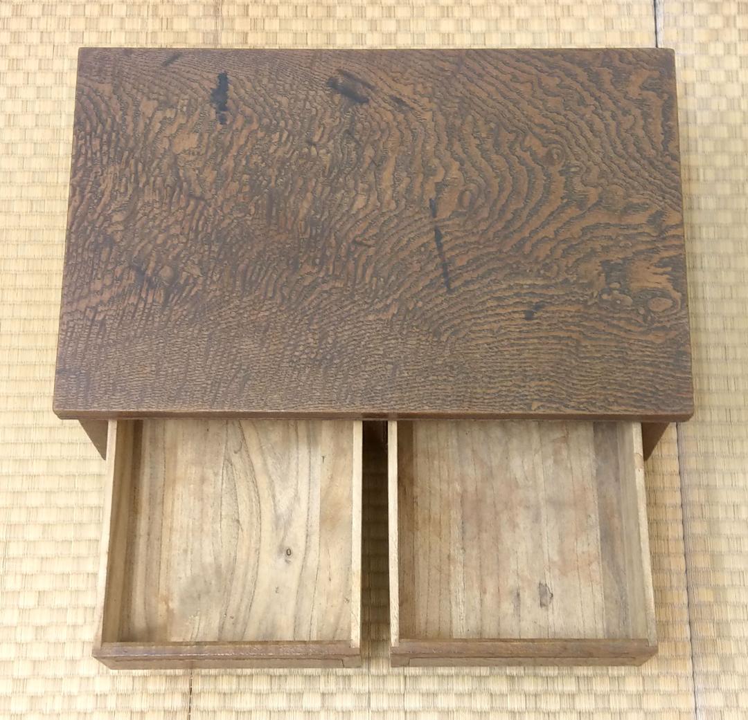 希少 木製 欅 全面縮杢 無垢 隠し引き出し 平卓 長方卓 花台 飾り台 供物台